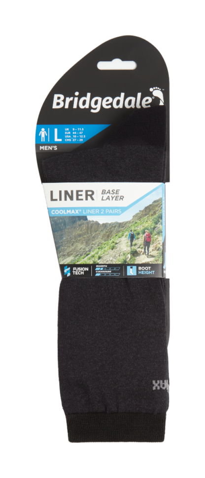 Bridgedale Mens 2 Pack Coolmax Liner Boot Sock Black - Image 2