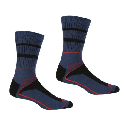 REGATTA MENS 3 SEASON SOCK 2 PACK DENIM/ORANGE