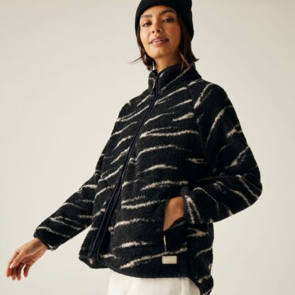 REGATTA LADIES FRANKIE BORG FULL ZIP FLEECE BLACK LIGHT VANILLA - Image 5
